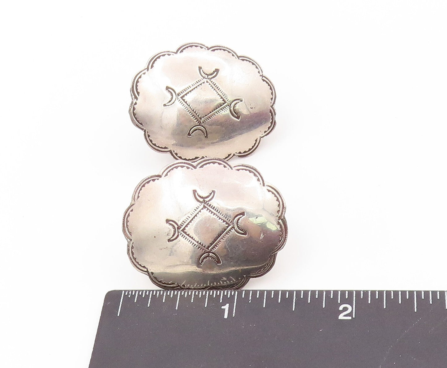 925 Sterling Silver Vintage Earrings Large Design Etched EG13375