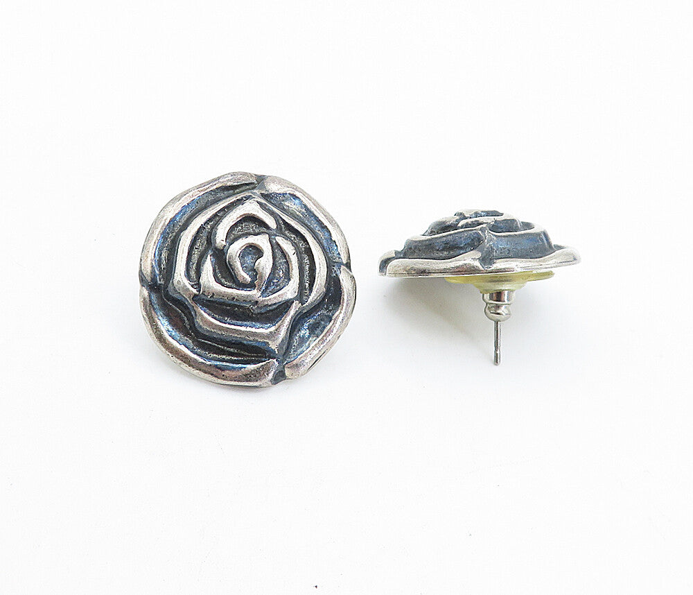 MEXICO 925 Sterling Silver  Vintage Flower Motif Button Drop Earrings  EG2236