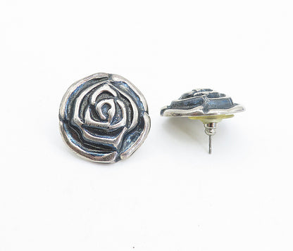 MEXICO 925 Sterling Silver  Vintage Flower Motif Button Drop Earrings  EG2236