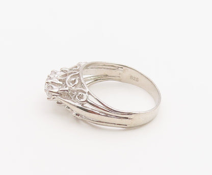 925 Sterling Silver Vintage Ring Three Stone CZ Openwork Band  Sz 6  RG36872