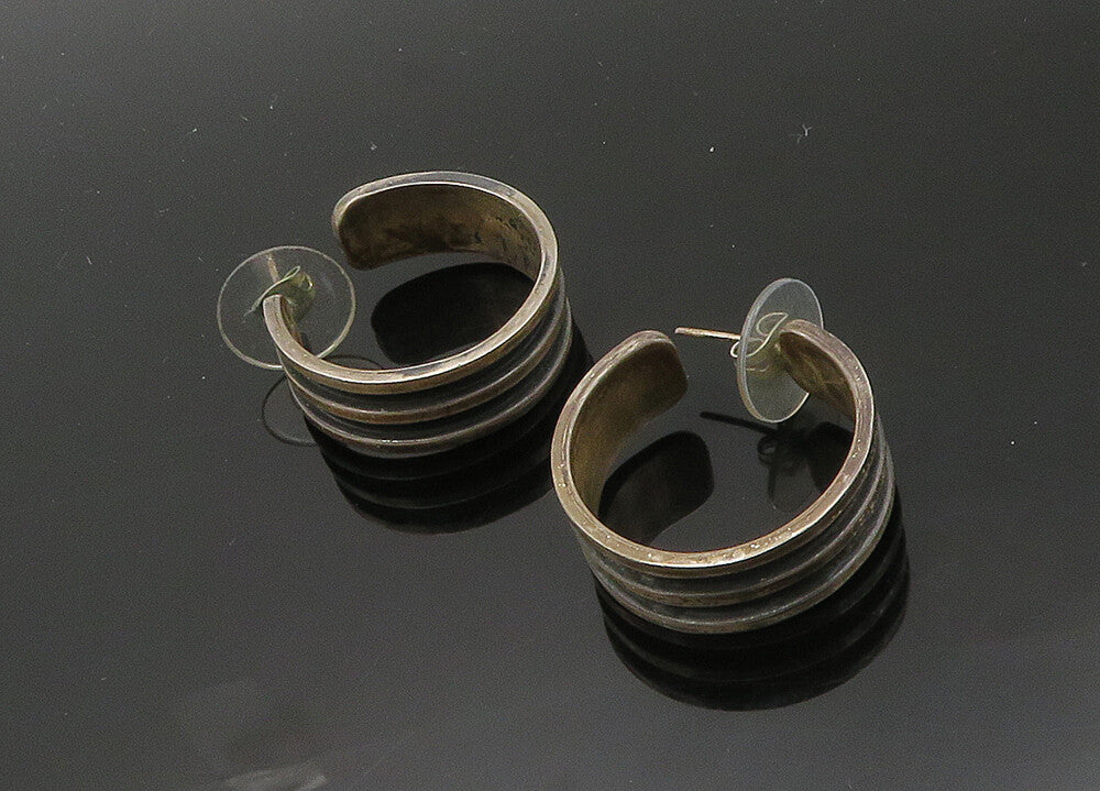 MEXICO 925 Sterling Silver  Vintage Oxidized Round JHoop Earrings  EG10253