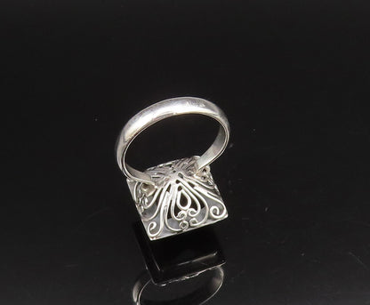 925 Sterling Silver Vintage Openwork Faceted Black Onyx Ring Sz 8  RG26004