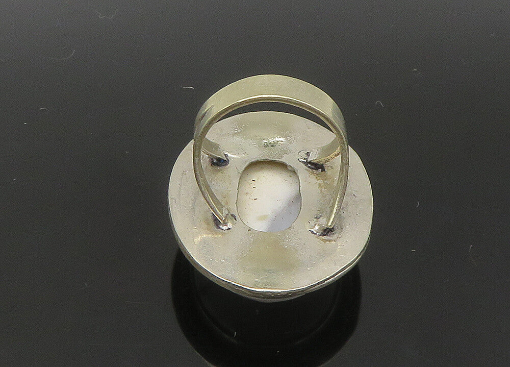 925 Sterling Silver  Vintage Cabochon Cut Howlite Cocktail Ring Sz 7  RG22283