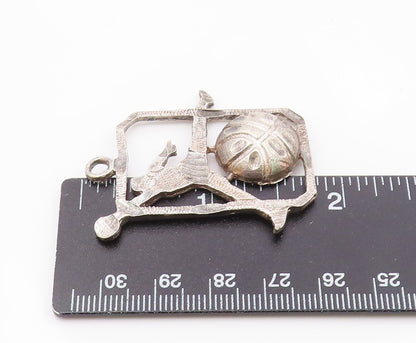 925 Sterling Silver  Vintage Chiseled Detail Basketball Sport Pendant  PT16588