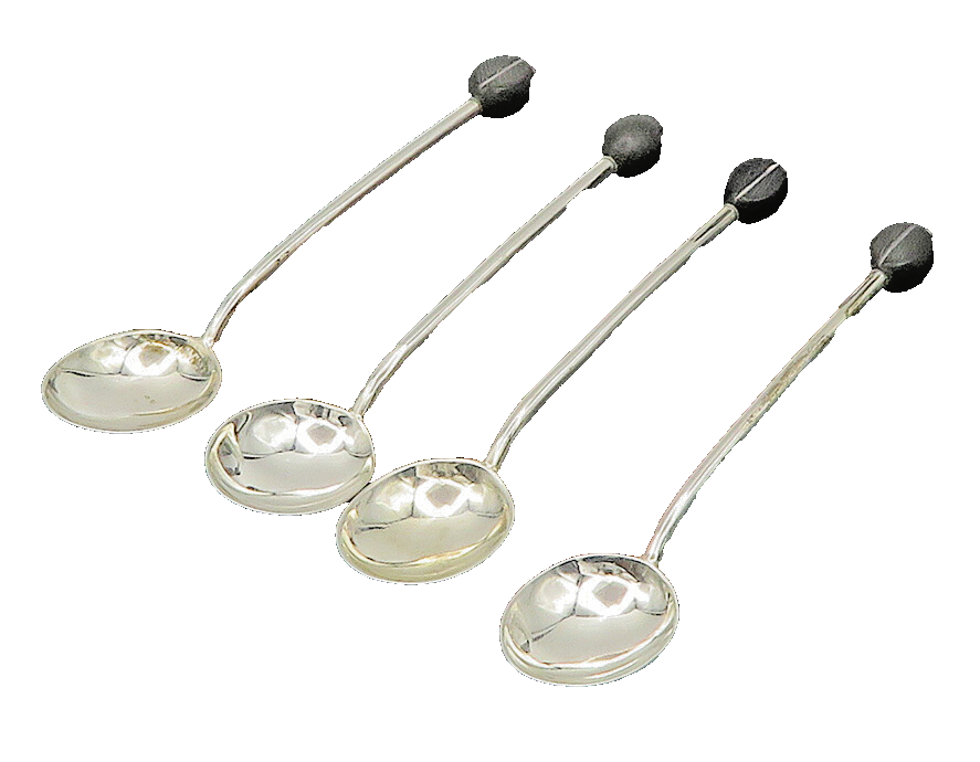 ENGLAND 925 Sterling Silver  Vintage Shiny Four Piece Enamel Spoon Set  TR3311