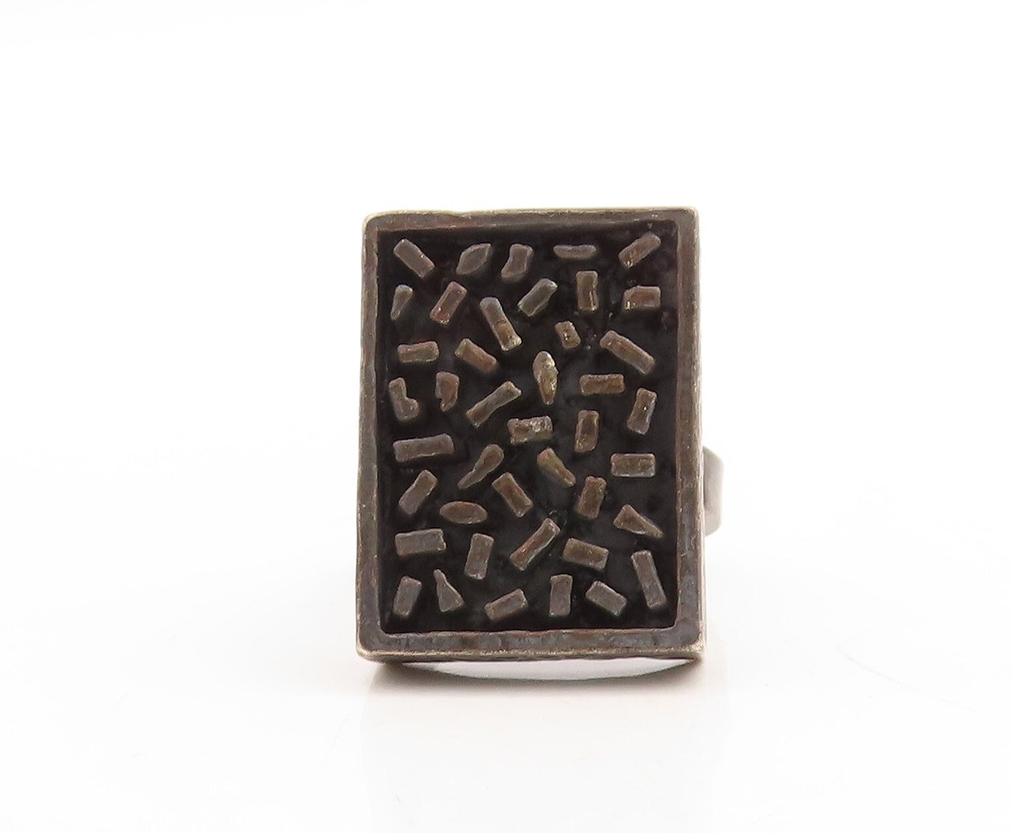 925 Sterling Silver Vintage Ring ISRAEL Dark Tone Brutalist Carved Sz 7  RG31611