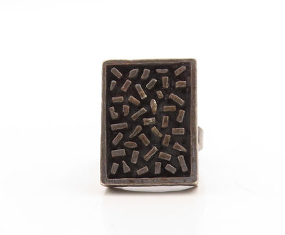 925 Sterling Silver Vintage Ring ISRAEL Dark Tone Brutalist Carved Sz 7  RG31611