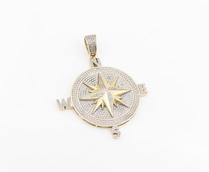 925 Sterling Silver Vintage Pendant Two Tone Nautical Compass Medallion  PT25690