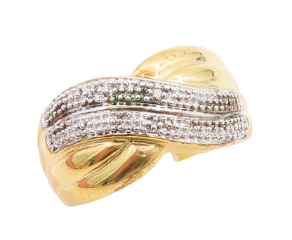 925 Sterling Silver Vintage Ring Gold Plated Swirly Carved CZ X  Sz 8  RG29191