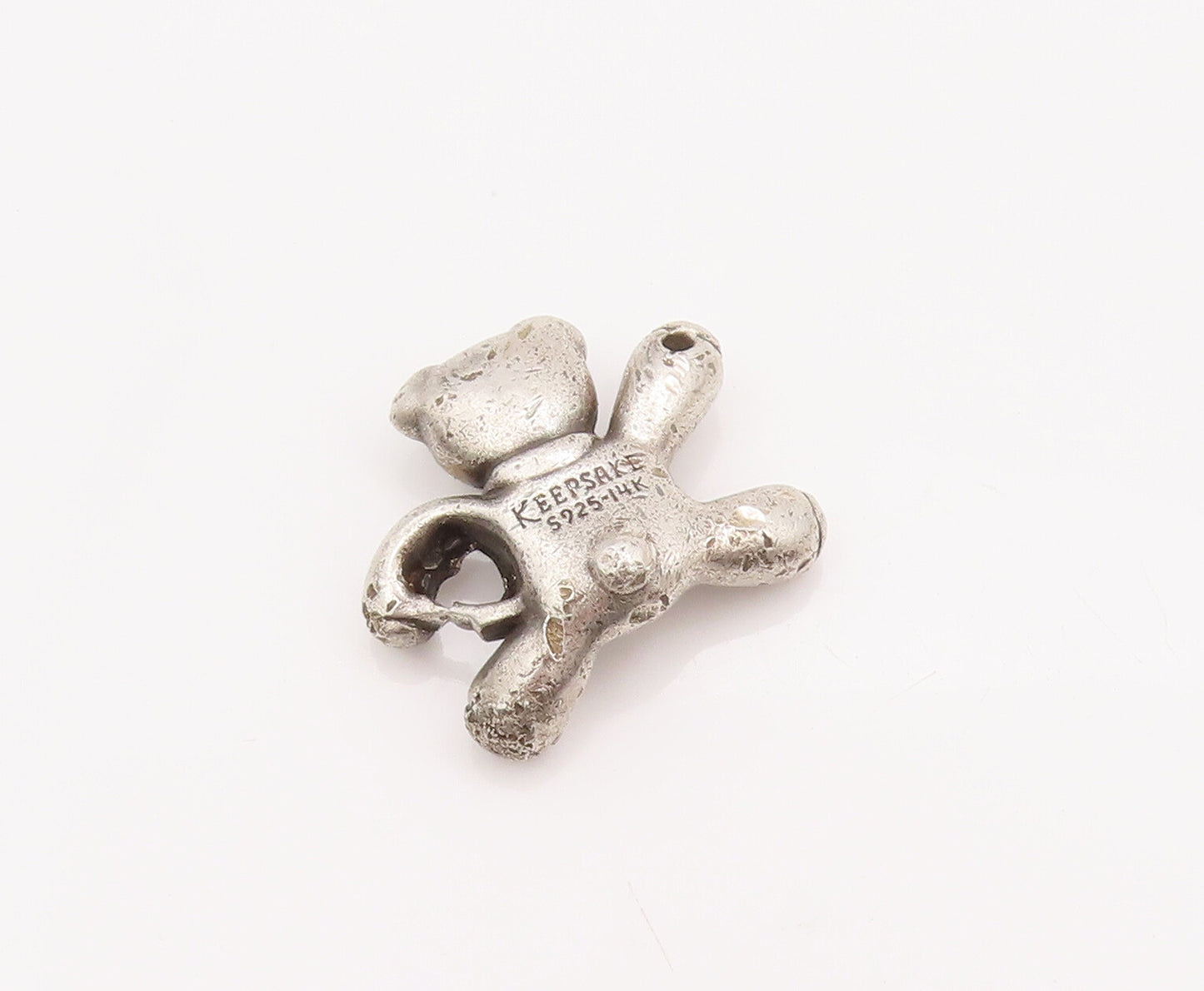 14k Gold 925 Sterling Silver Vintage Pendant KEEPSAKE Carved Teddy Bear  PT23007