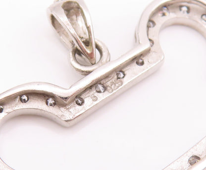 925 Sterling Silver Vintage Pendant Minimalist Bone Topaz Beaded Cutout  PT22846