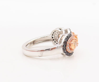 925 Sterling Silver Vintage Ring Oval Morganite Halo CZ & Spinel  Sz 7  RG29747
