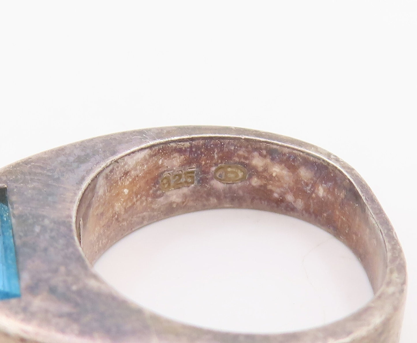 925 Sterling Silver Vintage Ring Rectangle Minimalist Blue Topaz  Sz 6  RG28723