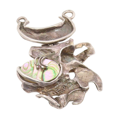 925 Sterling Silver Vintage Pendant Abalone Solid Brutalist Design  PT25694