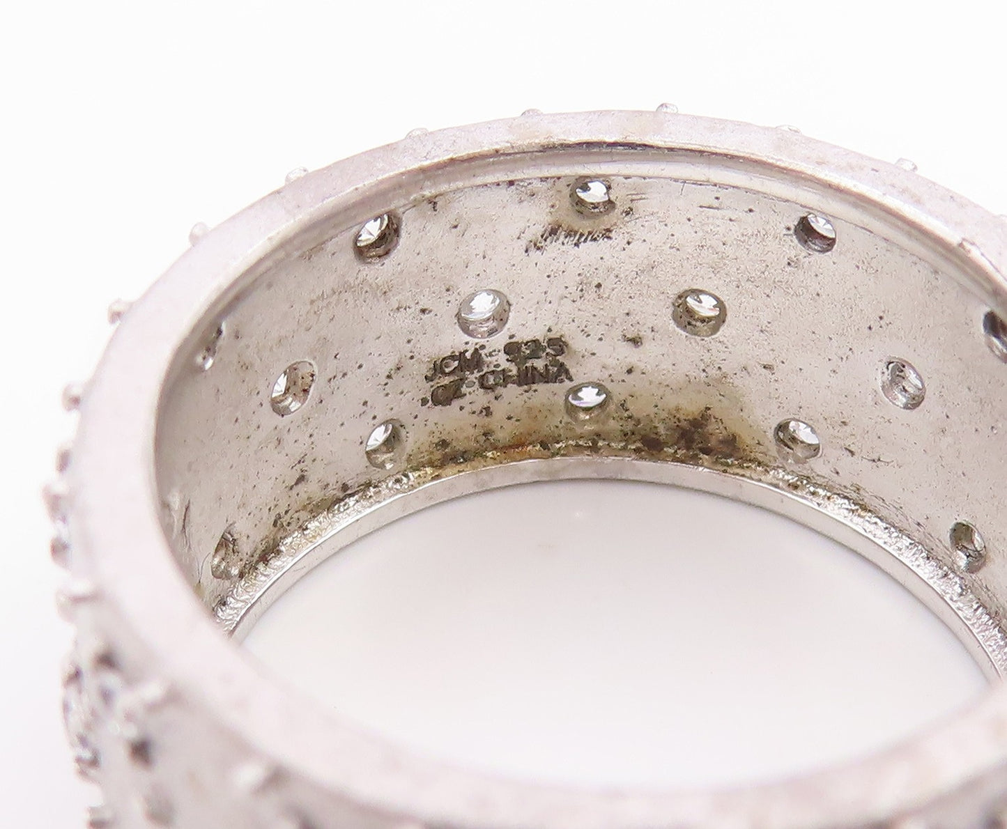 925 Sterling Silver Vintage Ring CZ Criss Cross Pattern Band  Sz 7.5  RG35771