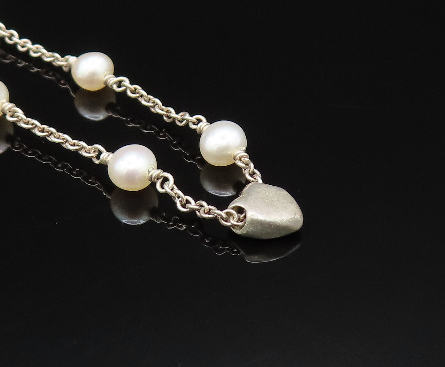 LILY RACHEL 925 Sterling Silver Vintage Freshwater Pearls Love Necklace  NE3965