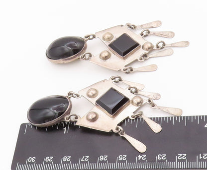 925 Sterling Silver Vintage Earrings MEXICO Cabochon Dangling Onyx Inlay EG13342
