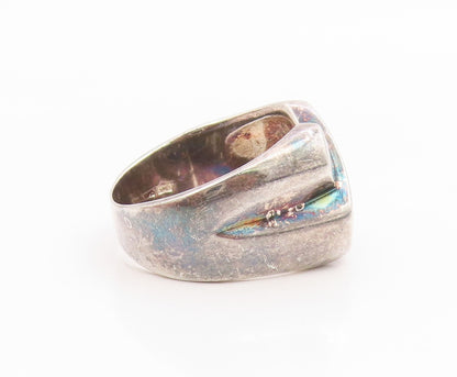 925 Sterling Silver Vintage Ring Modernist Solid Crossover Band  Sz 10  RG35596