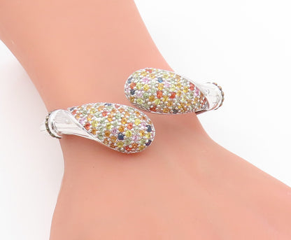 925 Sterling Silver Vintage Bracelet Multi Gemstone Solid Bypass Bangle  BT11607