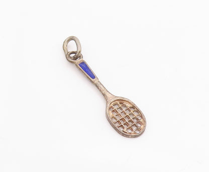 925 Sterling Silver Vintage Pendant Enameled Tennis Racket Charm  PT24522