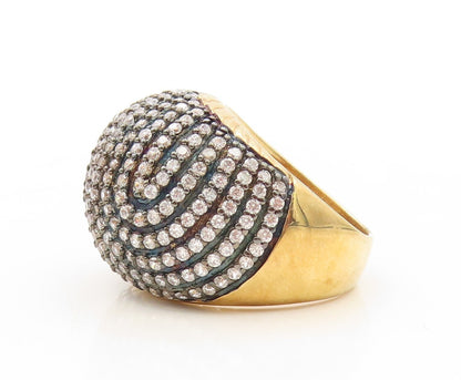 925 Sterling Silver Vintage Ring Gold Plated Topaz Inlay Dome  Sz 6.5  RG30190