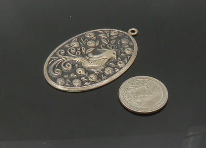 INTERNATIONAL 925 Silver Vintage Oxidized Floral Bird Scene Pendant PT17185