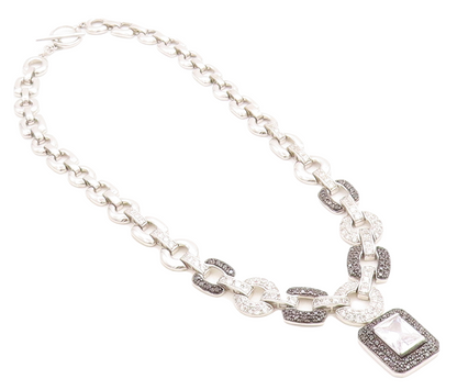 ROSS SIMON 925 Silver  Cubic Zirconia & Black Hematite Chain Necklace  NE2112