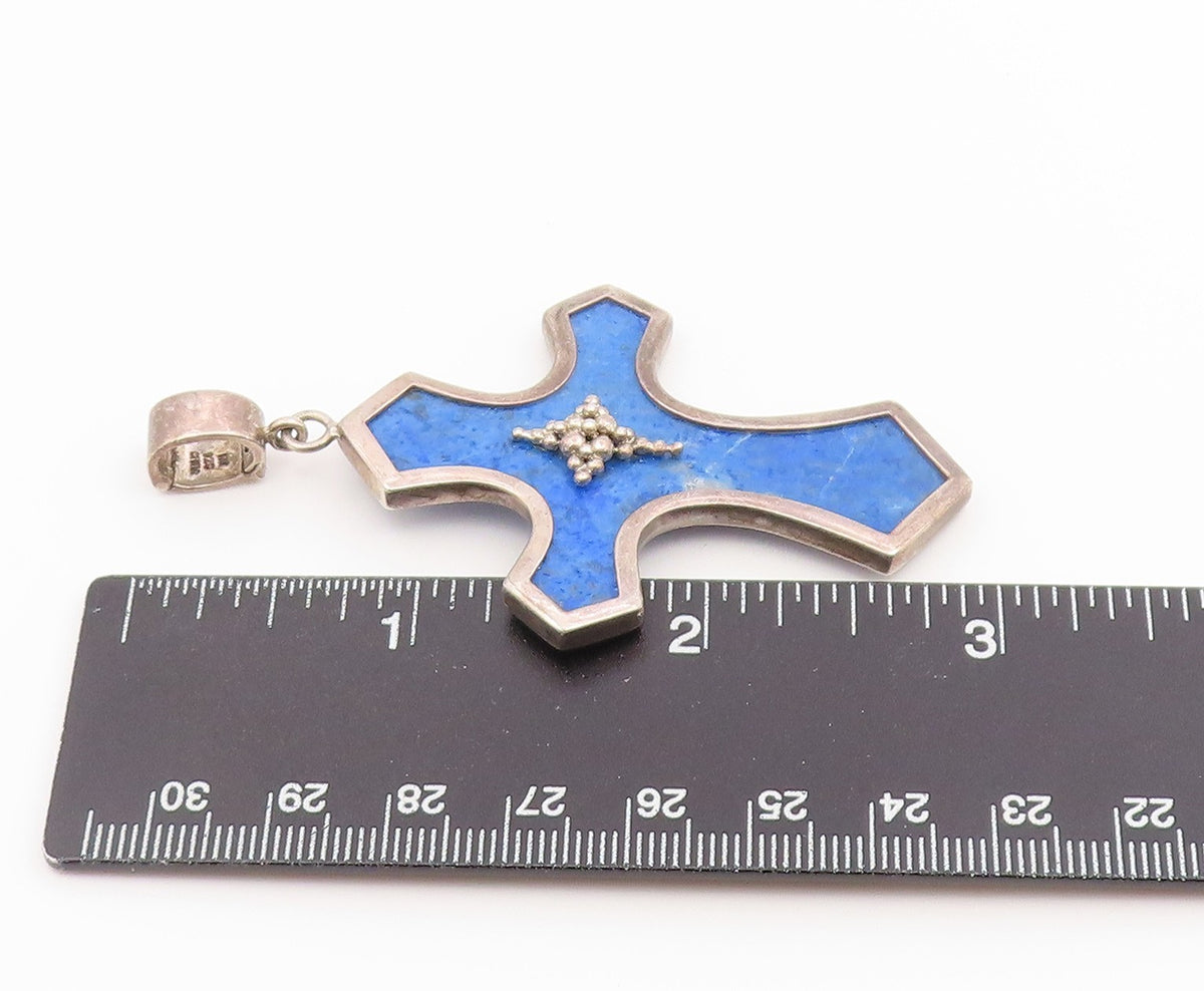 925 Sterling Silver Vintage Pendant WHITNEY KELLY Lapis Lazuli Cross  PT26601