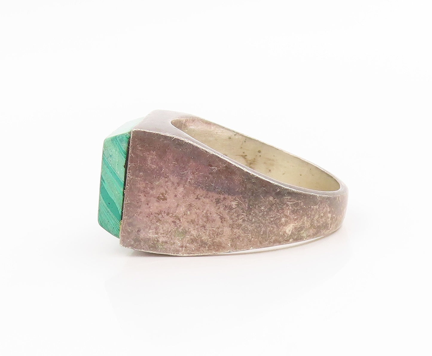 925 Sterling Silver Vintage Ring MEXICO Green Gemstone Signet  Sz 10.5  RG35782