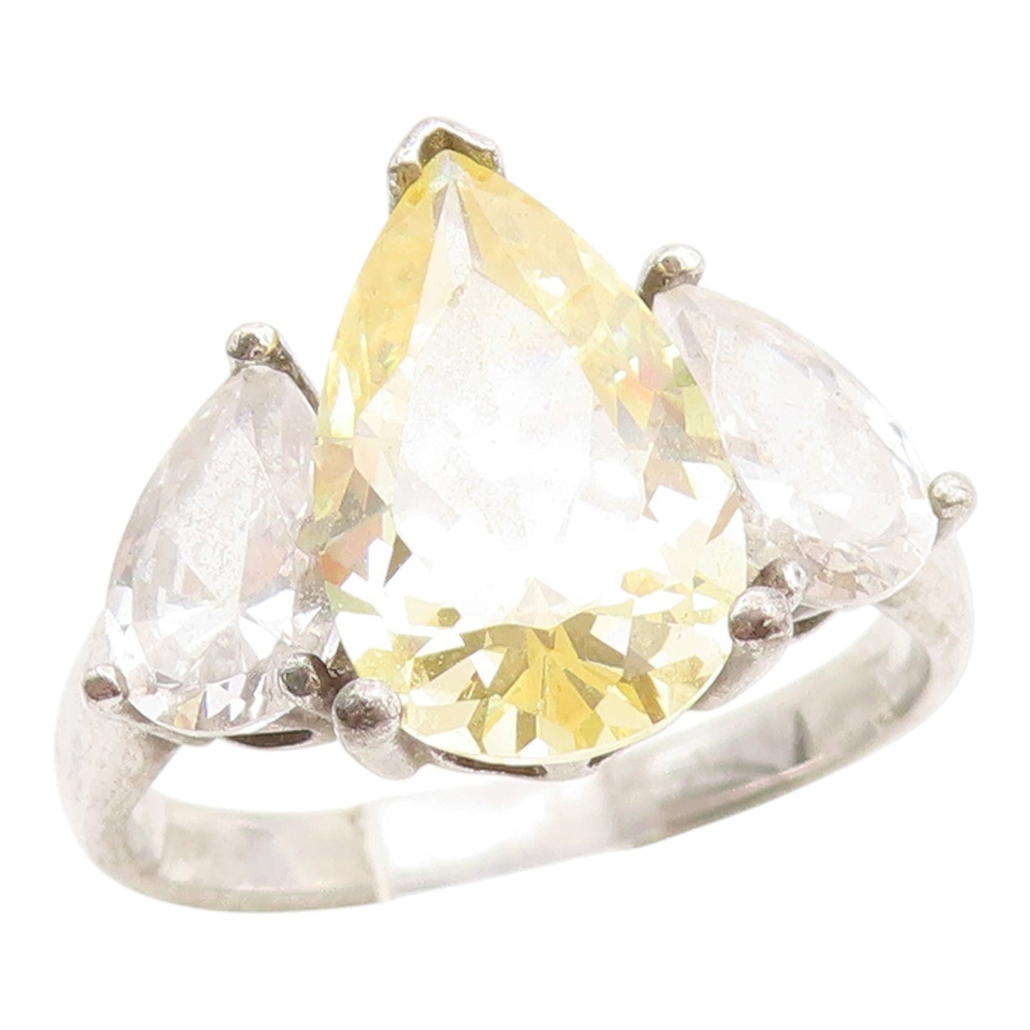 925 Sterling Silver Vintage Ring Pear Cut Citrine & Topaz Band  Sz 8  RG35282
