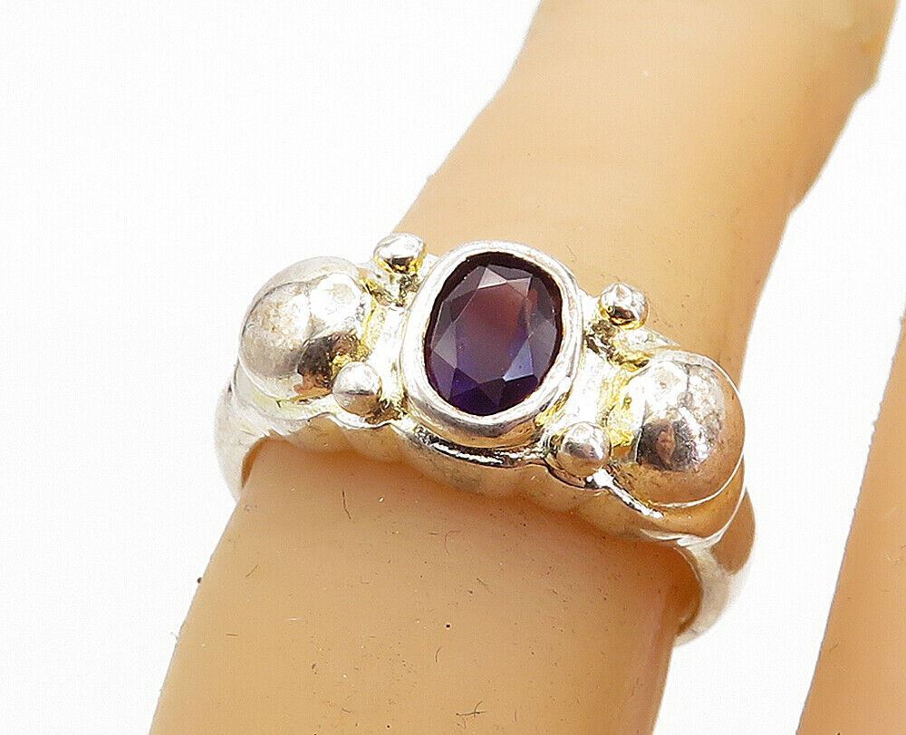 925 Sterling Silver  Vintage Purple Topaz Shiny Solitaire Ring Sz 7  RG5771
