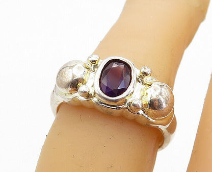 925 Sterling Silver  Vintage Purple Topaz Shiny Solitaire Ring Sz 7  RG5771