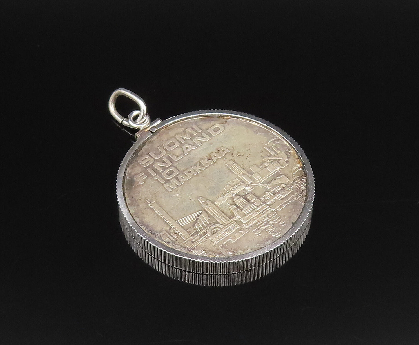 925 Sterling Silver  Vintage Double Sided Suomi Finland Coin Pendant  PT21653