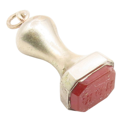 925 Sterling Silver Vintage Pendant Carnelian Modernist Wax Seal Stamp  PT26111