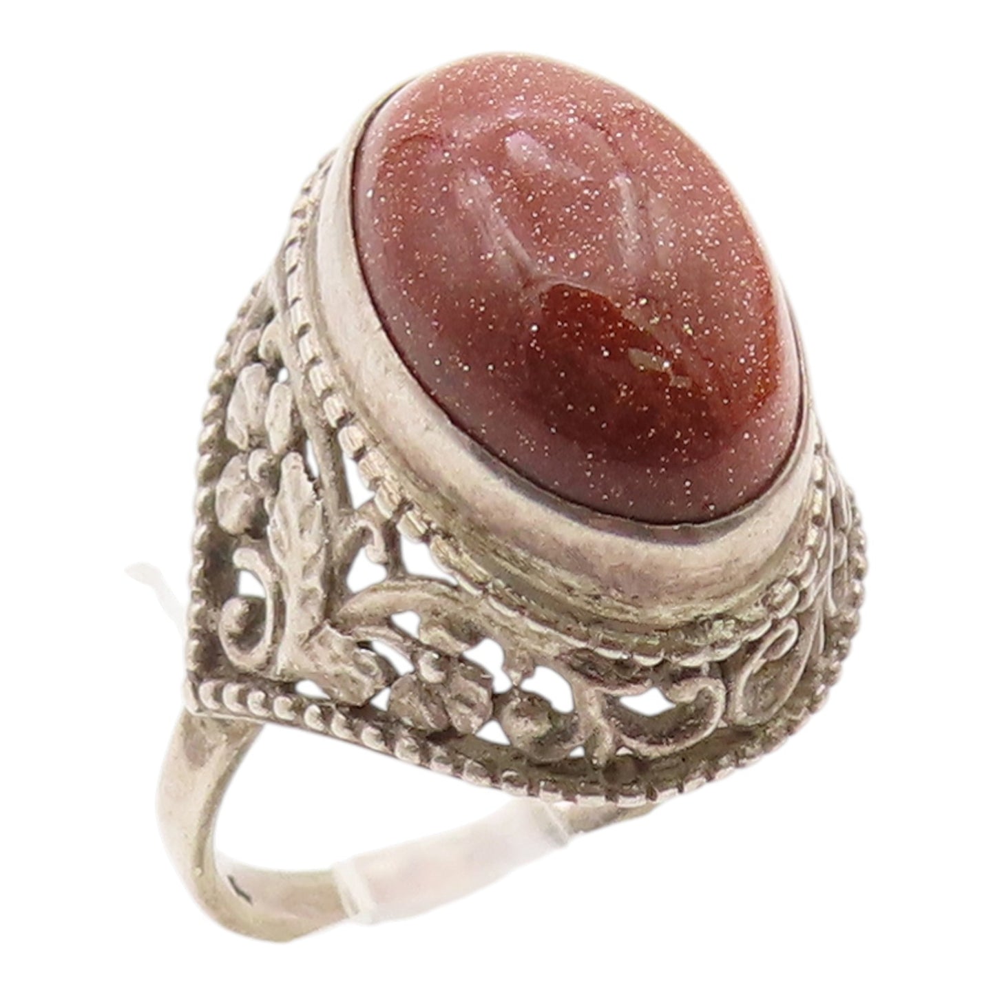 925 Sterling Silver Vintage Ring EAST EUROPE Classic Goldstone Band Sz 8 RG36394