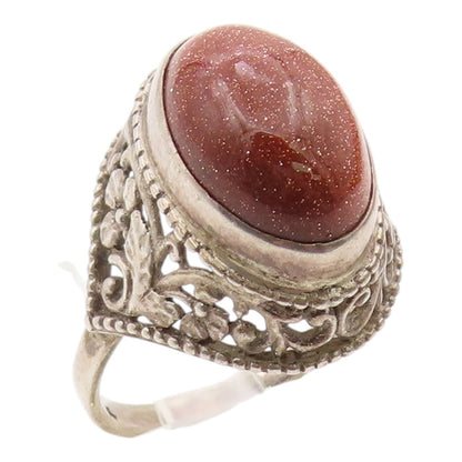 925 Sterling Silver Vintage Ring EAST EUROPE Classic Goldstone Band Sz 8 RG36394