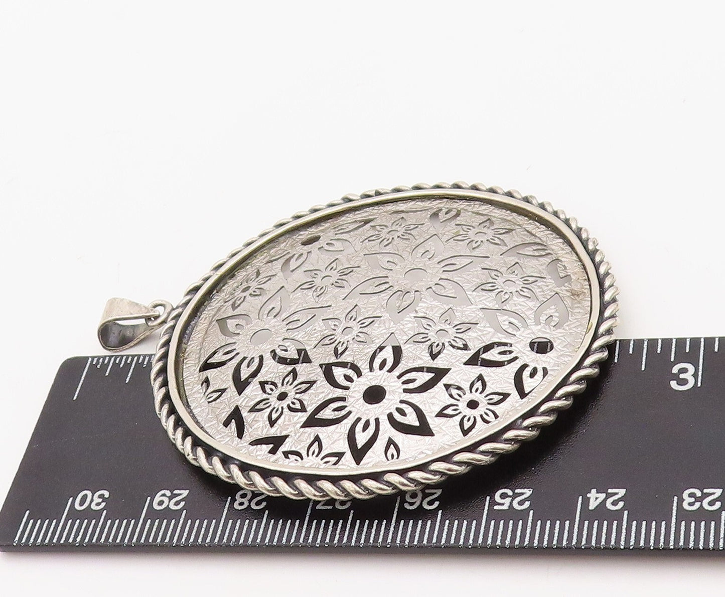 925 Sterling Silver Vintage Pendant OR PAZ ISRAEL Stencil Cut Flowers  PT23489