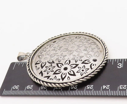 925 Sterling Silver Vintage Pendant OR PAZ ISRAEL Stencil Cut Flowers  PT23489