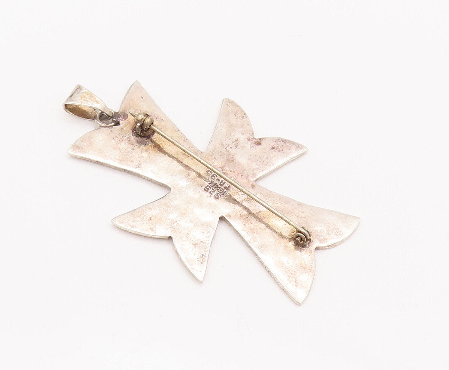 925 Sterling Silver Vintage Brooch Pin MEXICO Dented Cutout Ribbon Ends  BP10803
