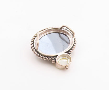 925 Sterling Silver  Vintage Hematite & Mother Of Pearl Twist Pendant PT7594