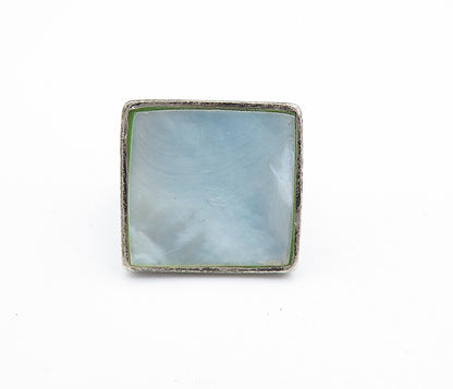 925 Silver  Vintage Antique Mother Of Pearl Square Cocktail Ring Sz 6.5 RG7033
