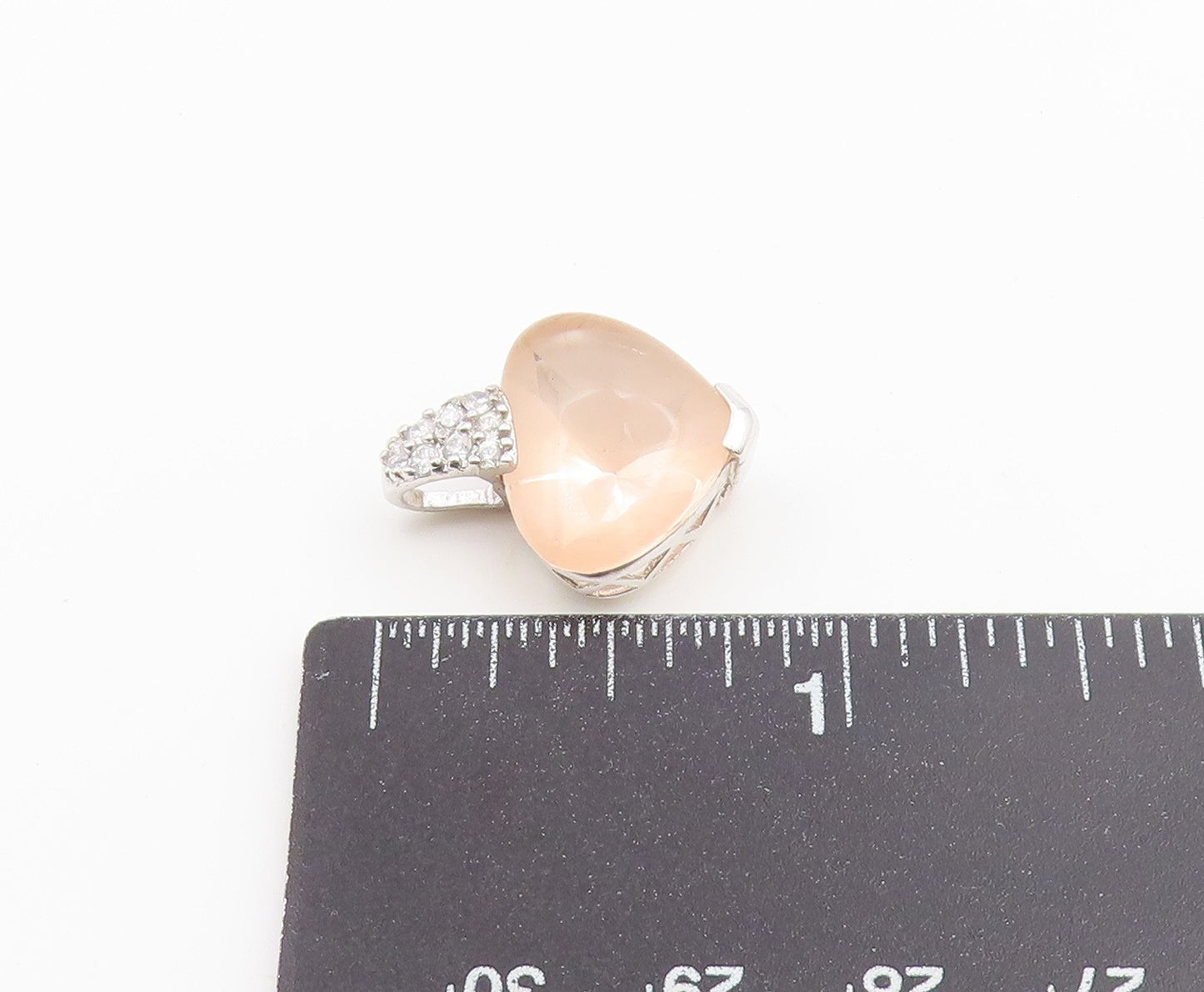 925 Sterling Silver Vintage Pendant Rose Quartz & CZ Love Heart Charm  PT26604