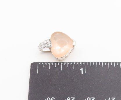 925 Sterling Silver Vintage Pendant Rose Quartz & CZ Love Heart Charm  PT26604