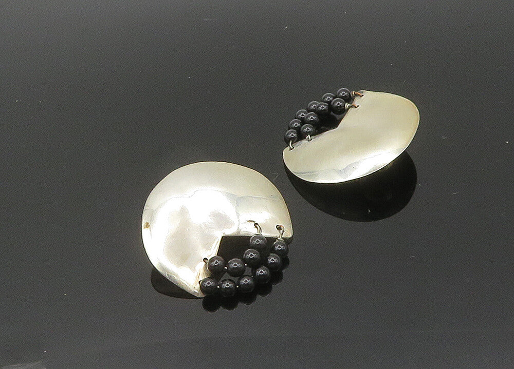 TULLA BOOTH 925 Silver  Vintage Black Onyx Beaded Non Pierce Earrings  EG10039