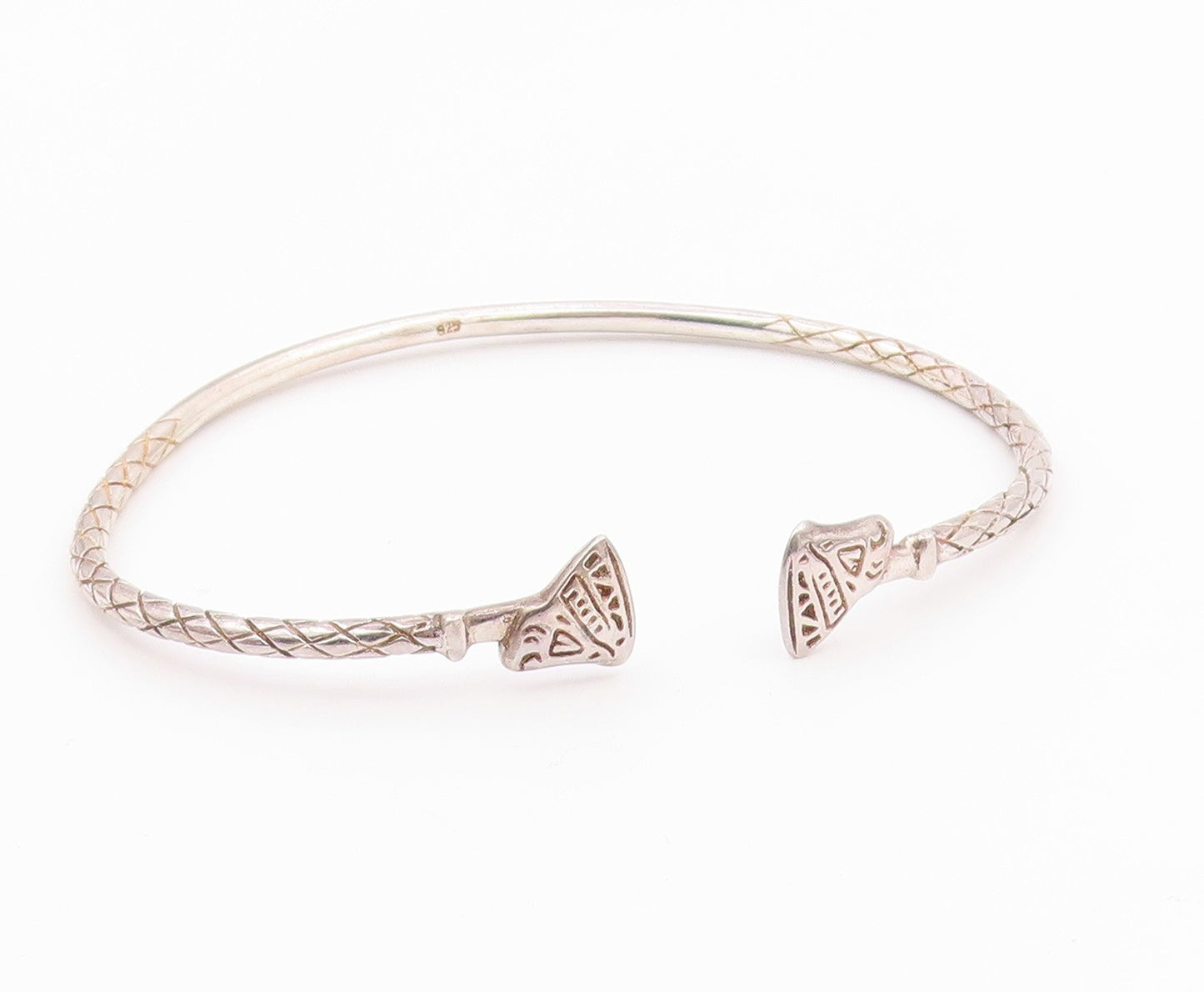 925 Sterling Silver Vintage Etched Diamond Shape Pattern Cuff Bracelet  BT9495