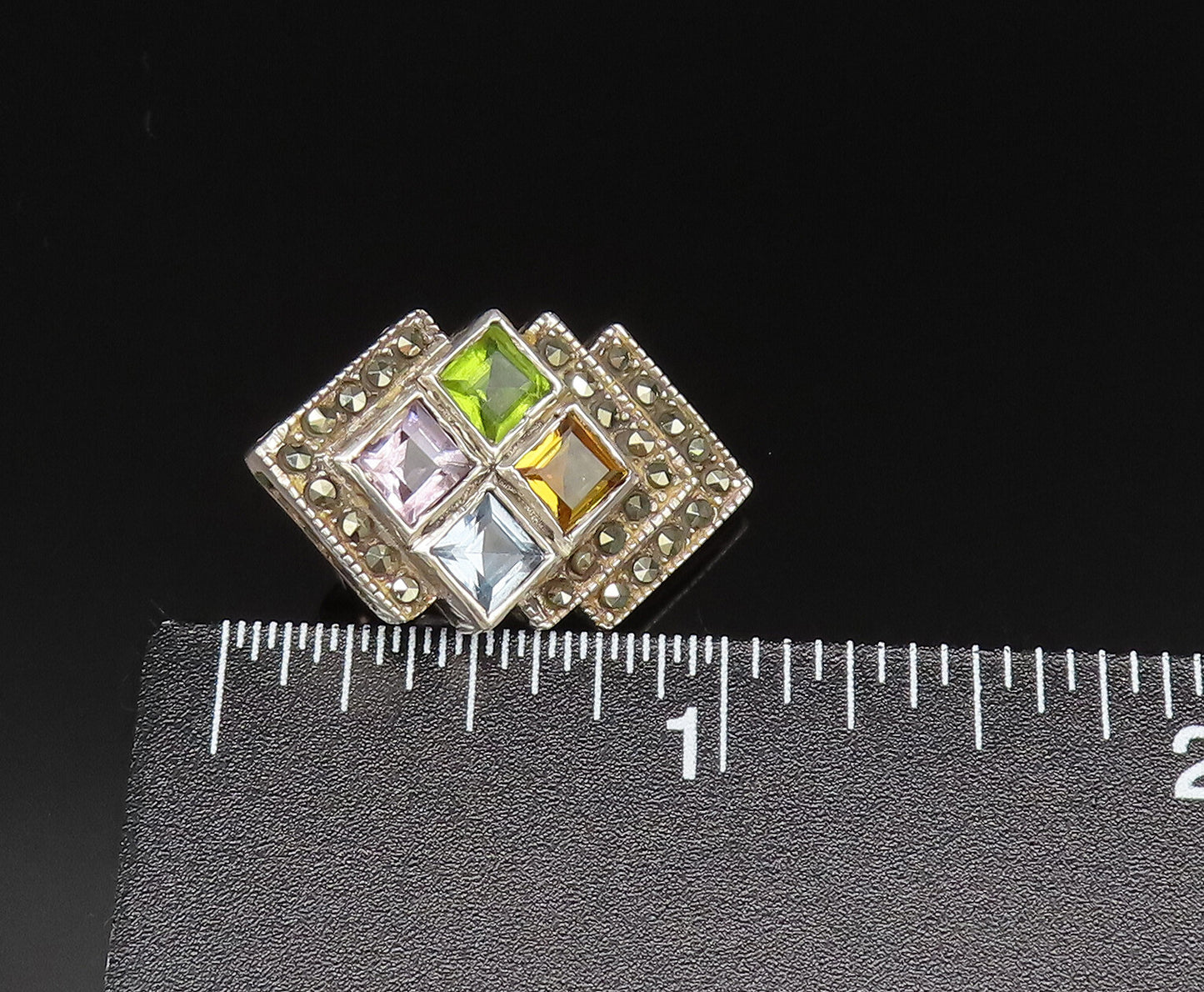925 Sterling Silver  Vintage Kunzite Citrine & Multi Stone Earrings  EG11881