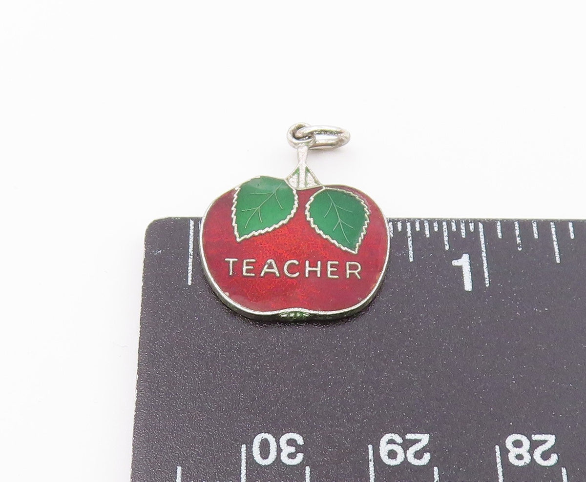 925 Sterling Silver  Vintage Enamel Teacher Apple Drop Pendant  PT16399