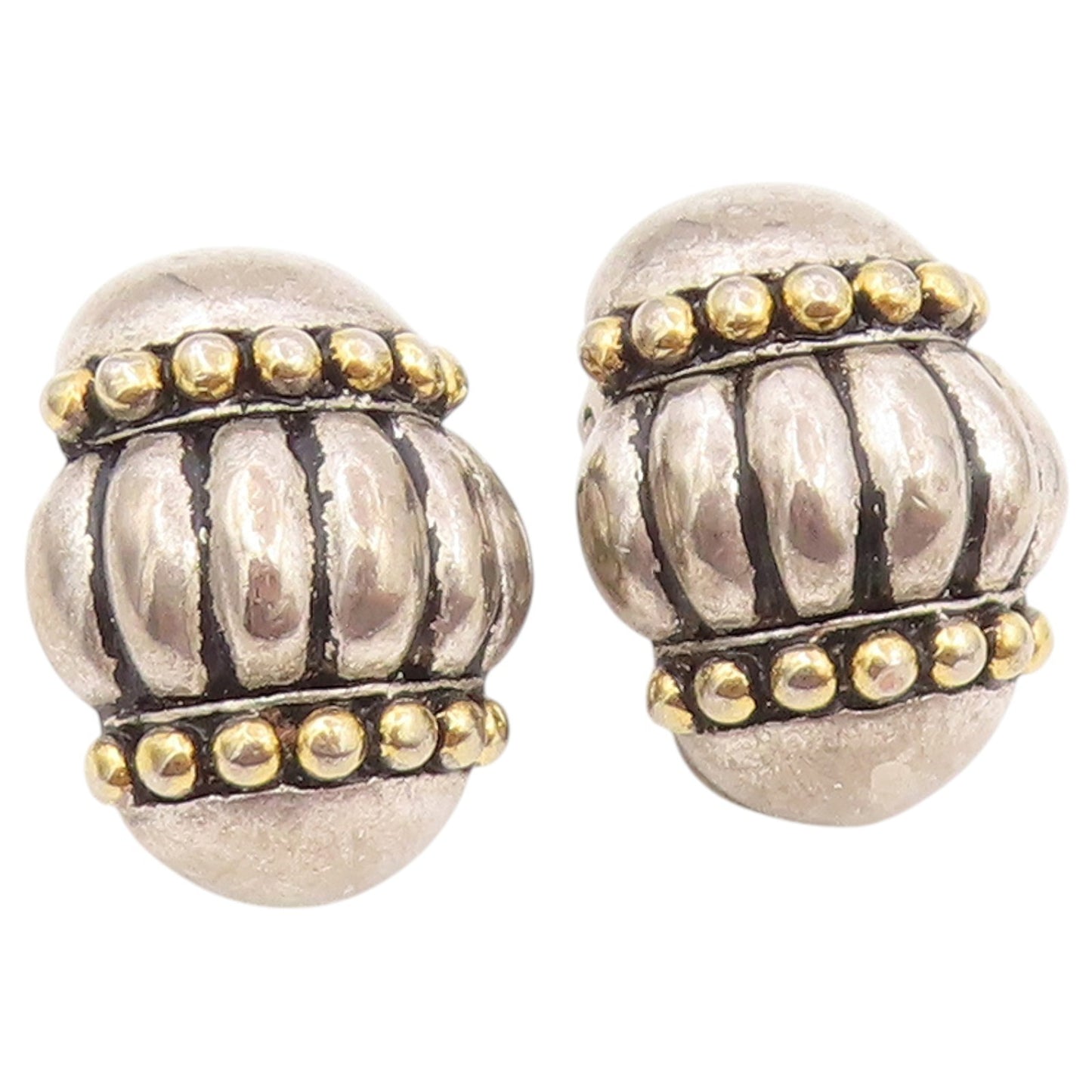 925 Sterling Silver Vintage Earrings Modernist Fluted Dome Clip On  EG14526