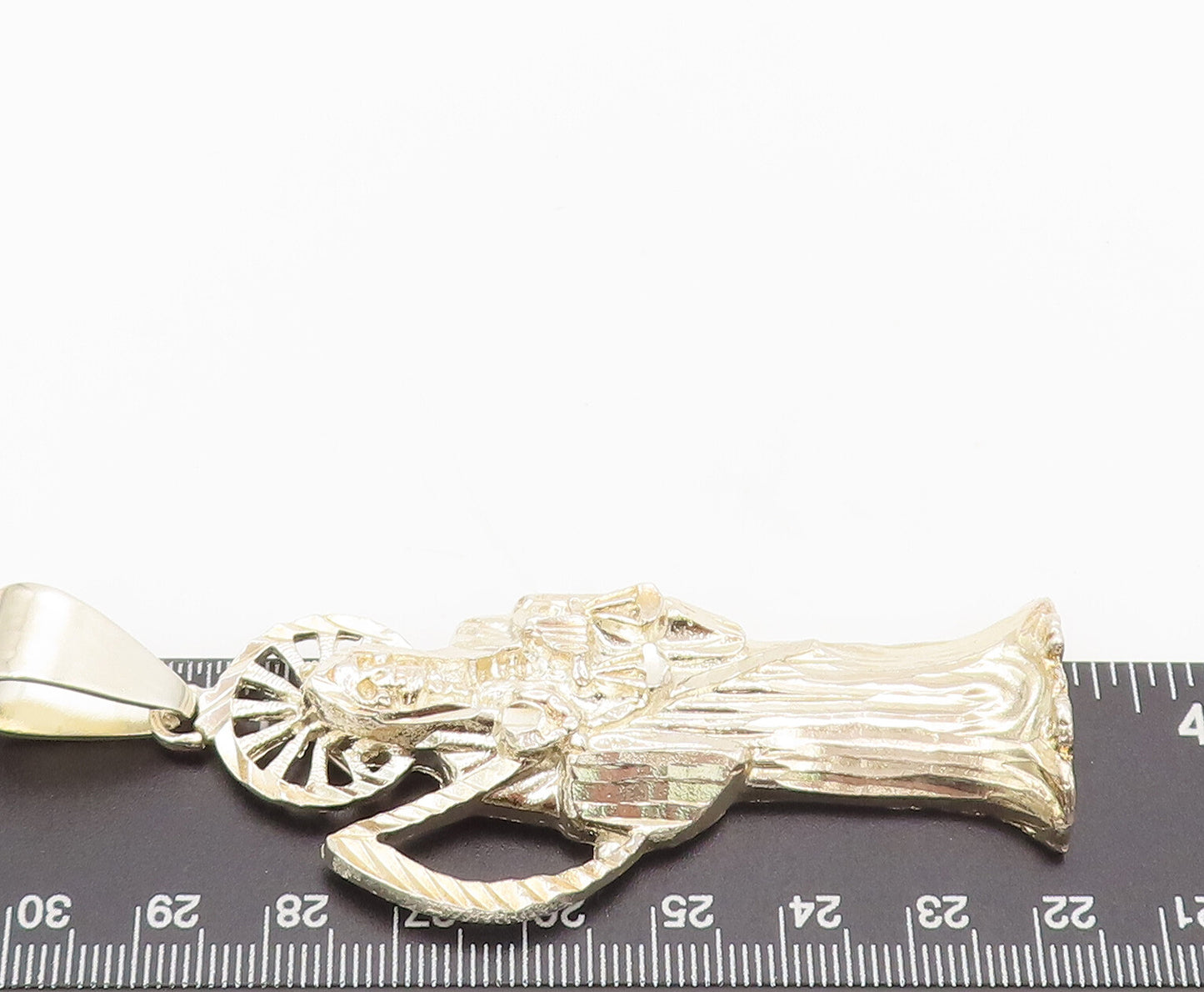 925 Sterling Silver  Vintage Carved Grim Reaper Religious Pendant  PT22364