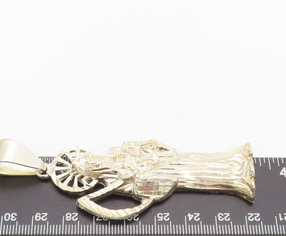 925 Sterling Silver  Vintage Carved Grim Reaper Religious Pendant  PT22364